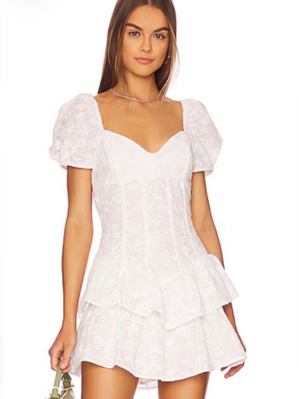 BARDOT Broderie Corset Dress in Ivory White, Size L/8